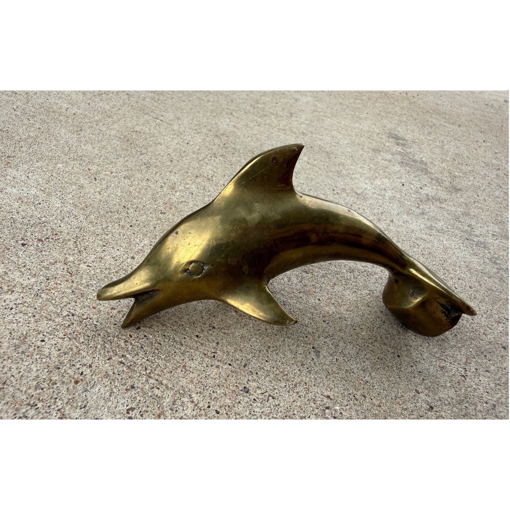 Vintage Solid Brass Dolphin Nautical Hardware Piece Marine Life 6 inch